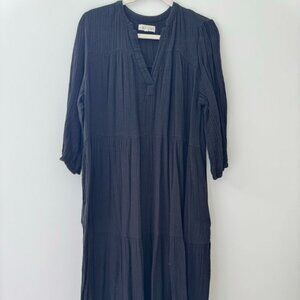 LOFT Lou & Grey Black Tiered 3/4 Sleeve V-Neck Maxi Dress